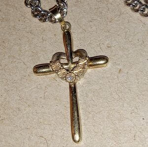 Ralph Lauren Diamond Gold Plated 925 Sterling Silver Cross with SilverTone Chain